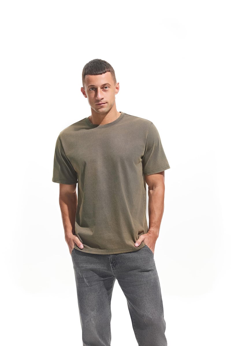 VEIISAR Men's Heavy Weight Crew Neck 100% Cotton T-Shirt - 250g/mÂ² Thick Distressed Washed T-Shirts for Men ï¼ˆT2CS Dark Grey XXXLï¼‰ - Image 3