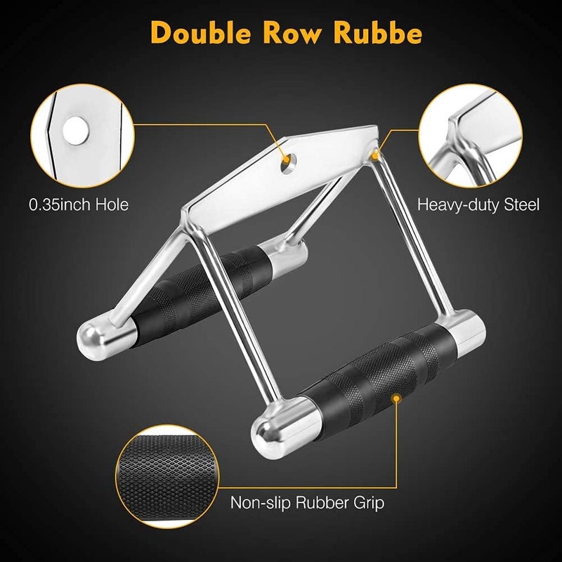 klarako Double D Row Handle Cable Attachment, Heavy Duty Steel Rowing Machine Exercise Handle Non-Slip Triceps V Shape Press Down Bar with Rubber Handg for Home Gym Workout Strength ing - Image 3
