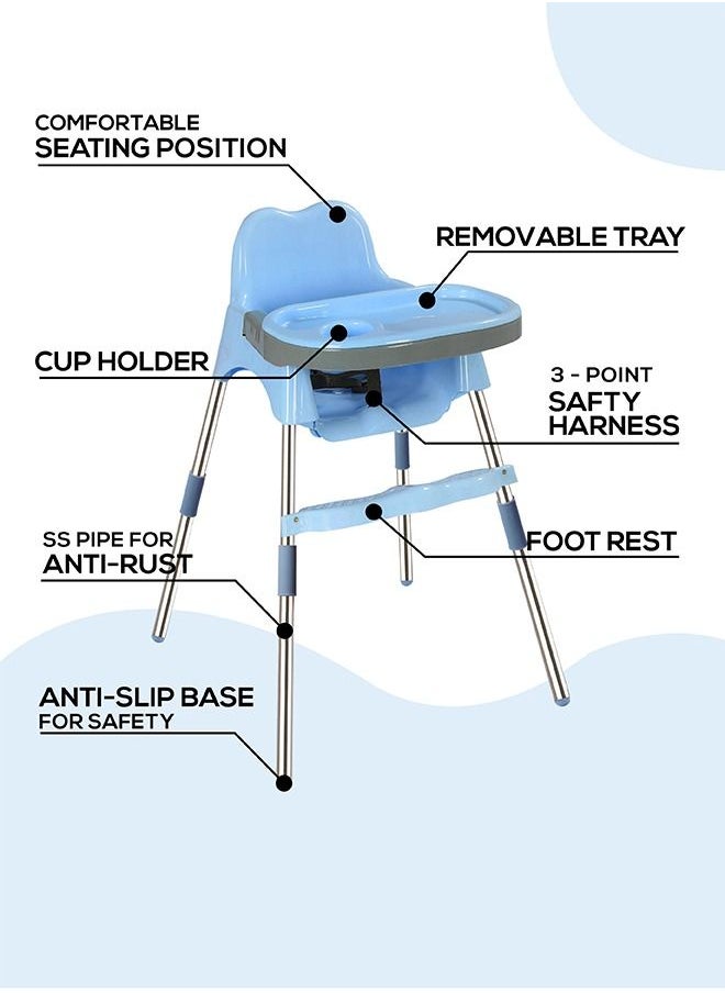 ESQUBE Spotty Baby Feeding High Chair And Kids Dining High Chair with Foot Rest And Tray Blue Color  - Image 3