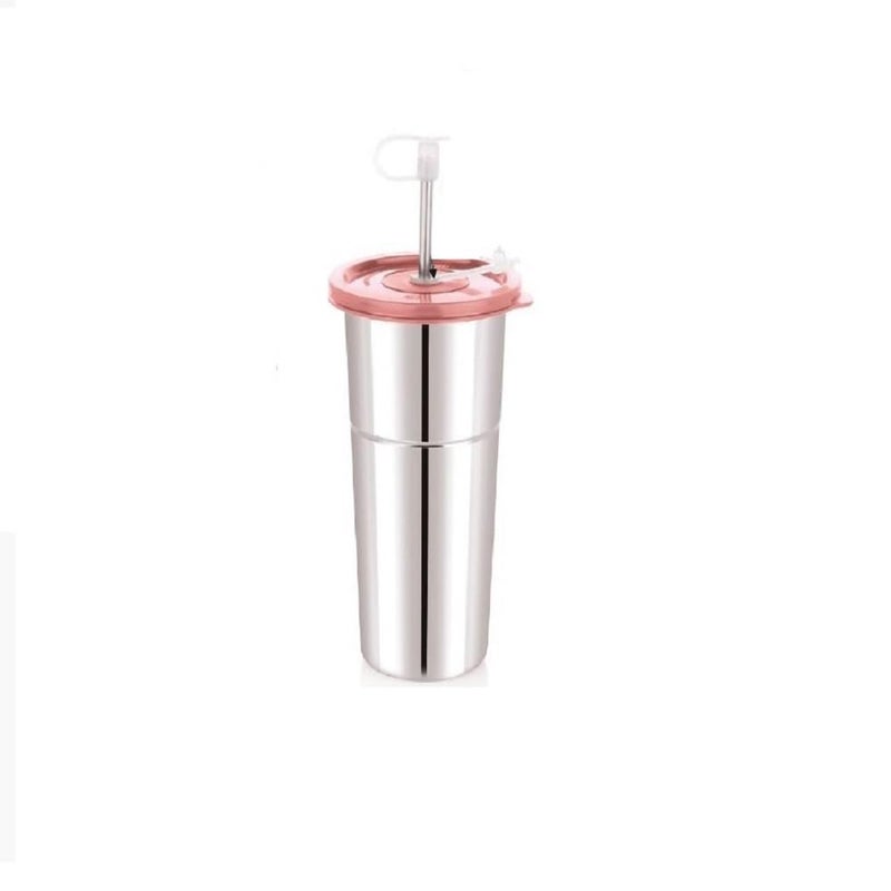 ELEXIQ Stainless Steel Tumbler with Silicon Aperture Steel Lid Leak Proof Straws with Brush Glass Tumbler Steel lid Steel Glass with Lid Capacity LD SIP 400600ML - Image 4