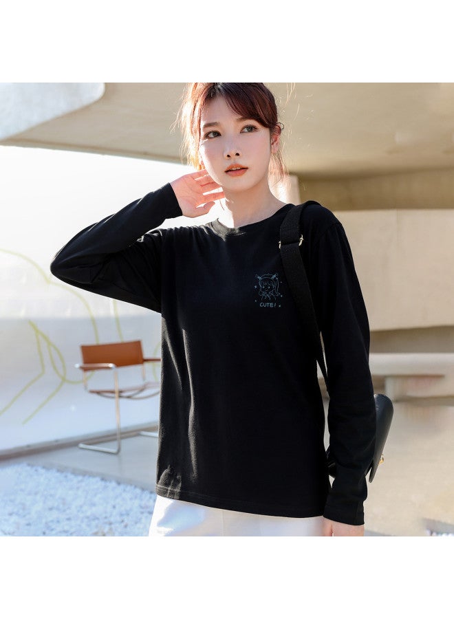 LANG SHA Women'S Long Sleeve Round Neck T-Shirt With Little Girl Print, Versatile Layering Top For Women - Image 4
