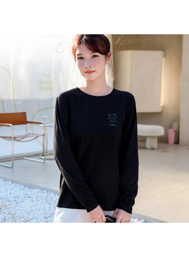 LANG SHA Women'S Long Sleeve Round Neck T-Shirt With Little Girl Print, Versatile Layering Top For Women - Image 3