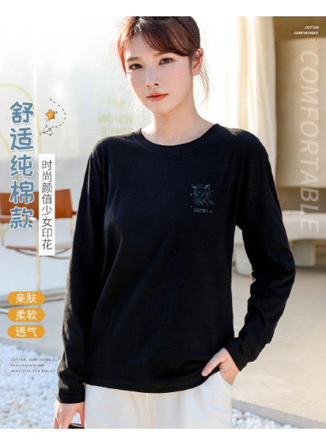 LANG SHA Women'S Long Sleeve Round Neck T-Shirt With Little Girl Print, Versatile Layering Top For Women - Image 1
