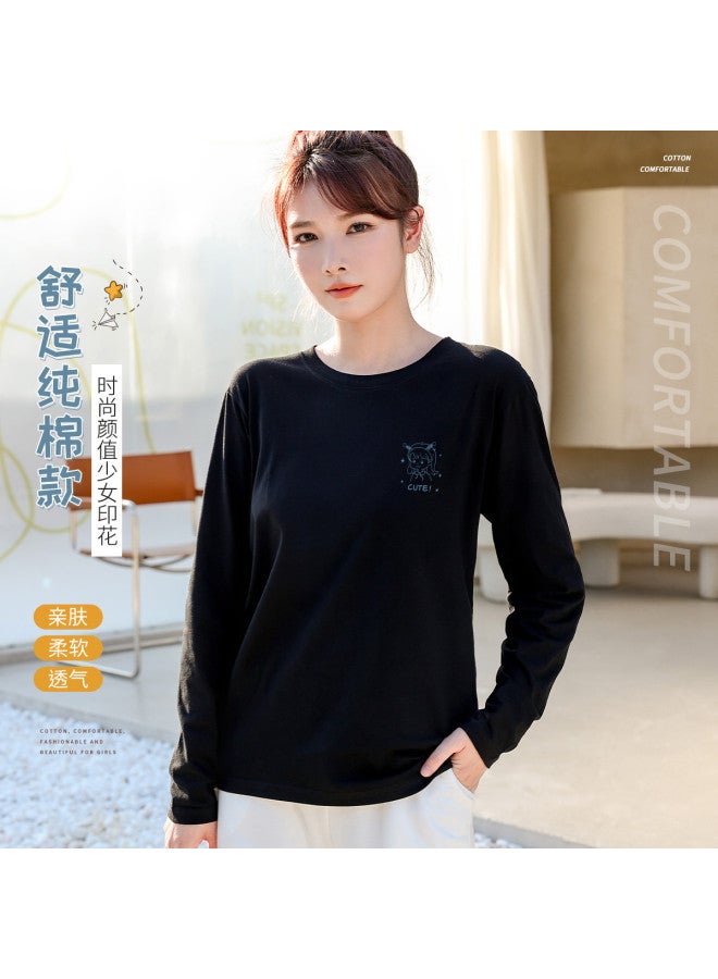 LANG SHA Women'S Long Sleeve Round Neck T-Shirt With Little Girl Print, Versatile Layering Top For Women - Image 2