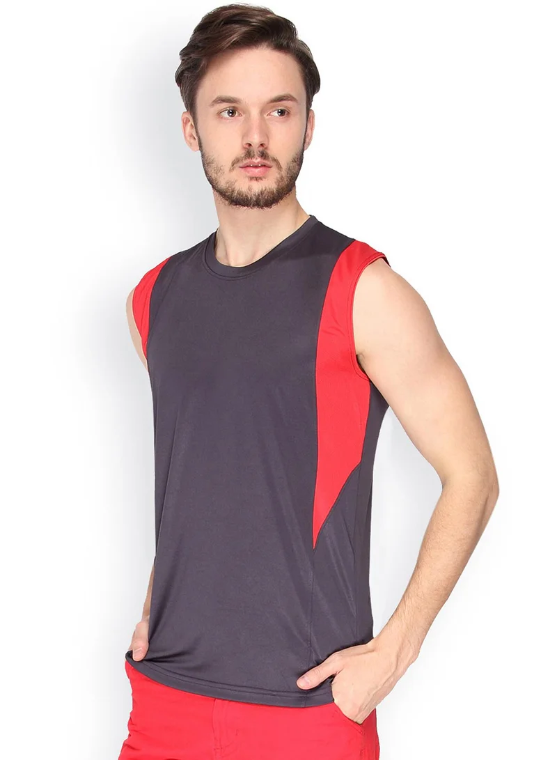 Campus Sutra Men's Steel Blue Side-Block Activewear Muscle T-Shirt