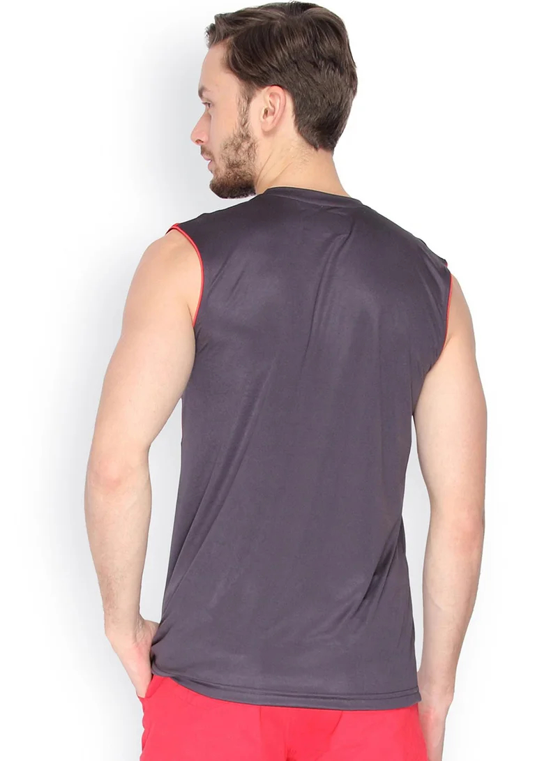 Campus Sutra Men's Steel Blue Side-Block Activewear Muscle T-Shirt