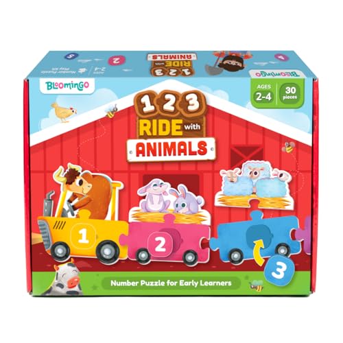 Bloomingo 123 Ride with Animals : Hands-On Counting, Number Recognition & Early Math for Kids | 50+ Engaging Pieces, Flashcards & Activity Sheets | Educational Matching Game for Kids Ages 3+ - Image 1