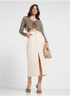 Ginger Denim Midi Skirt With Slit  - Image 4