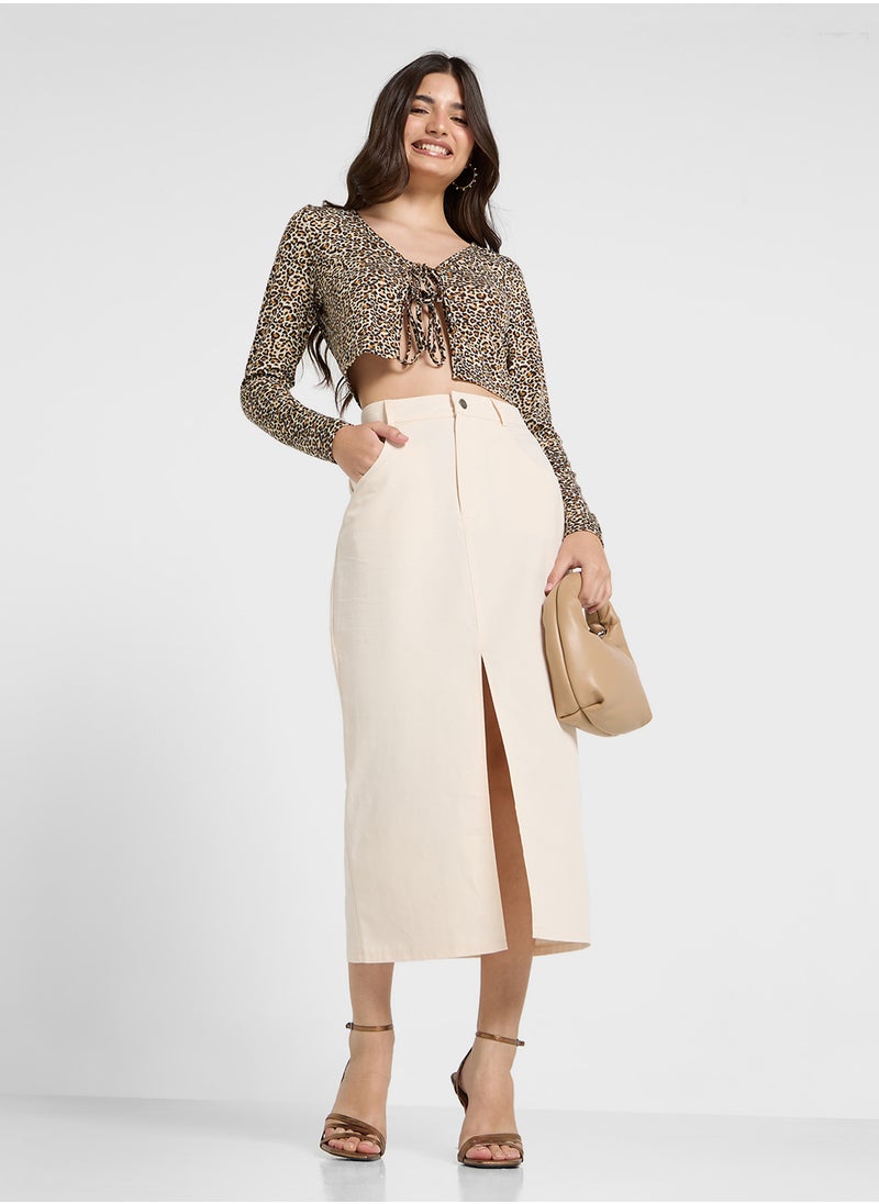 Ginger Denim Midi Skirt With Slit  - Image 4