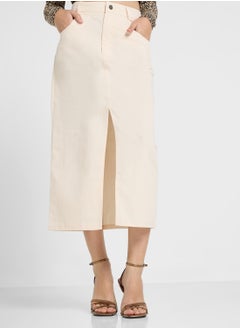 Ginger Denim Midi Skirt With Slit  - Image 1