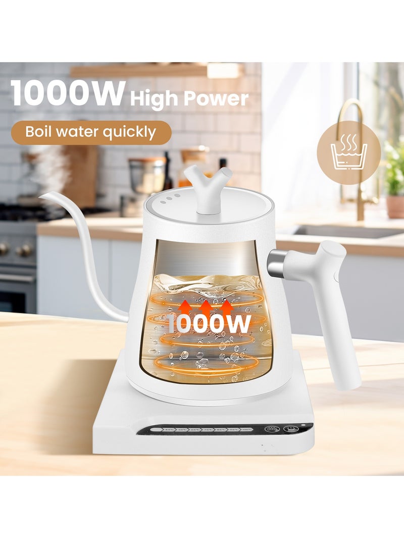 Necomi - Electric Gooseneck Kettle, V60 Coffee Kettle, 1L 1000W Power, Adjustable Temperature with Insulation, Quick Heating, Perfect for Pour-Over Coffee at Home and Office, Matte White - Image 1