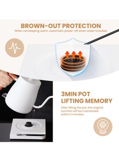 Necomi Electric Gooseneck Kettle, V60 Coffee Kettle, 1L 1000W Power, Adjustable Temperature with Insulation, Quick Heating, Perfect for Pour-Over Coffee at Home and Office, Matte White  - Image 5