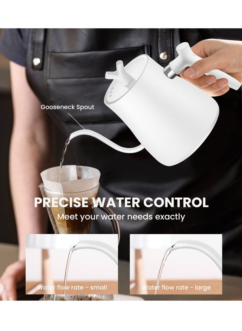 Necomi - Electric Gooseneck Kettle, V60 Coffee Kettle, 1L 1000W Power, Adjustable Temperature with Insulation, Quick Heating, Perfect for Pour-Over Coffee at Home and Office, Matte White - Image 1
