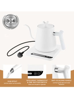 Necomi Electric Gooseneck Kettle, V60 Coffee Kettle, 1L 1000W Power, Adjustable Temperature with Insulation, Quick Heating, Perfect for Pour-Over Coffee at Home and Office, Matte White  - Image 1