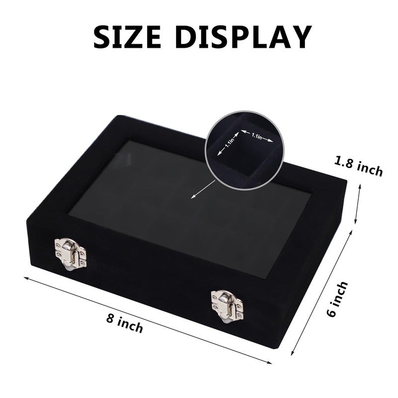 EONGOA Velvet Jewelry Box 24 Grid Jewelry Earrings Display Organiser Box Ring Tray Holder Earrings Storage Case for Girls Women Wife Mom (Black) - Image 2