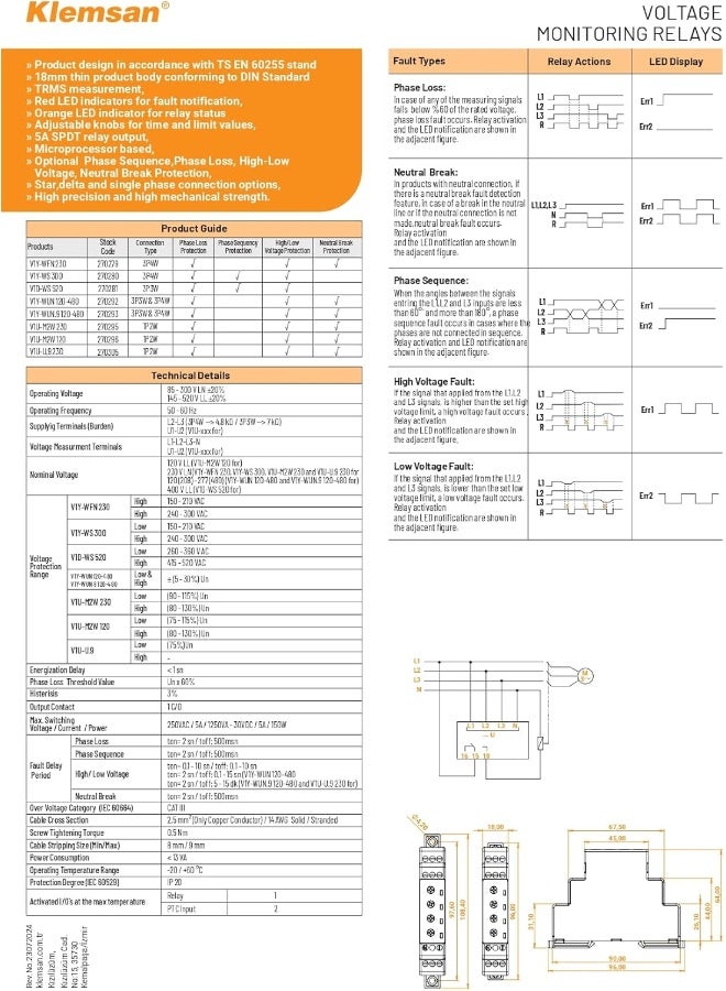 KLEMSAN مرحلة حماية الدائرة المثبتة على سكة دين لمراقبة جهد التيار المتردد ومراقبة فقدان الجهد - Image 4