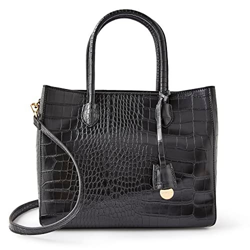 Accessorize London Women's Black Gemma croc handbag with adjustable strap |hand bags for women stylish |Shoulder bags for women | Work bag for woman - Image 1