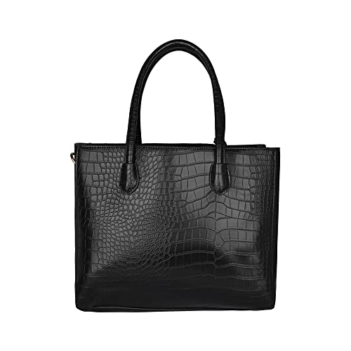 Accessorize London Women's Black Gemma croc handbag with adjustable strap |hand bags for women stylish |Shoulder bags for women | Work bag for woman - Image 3