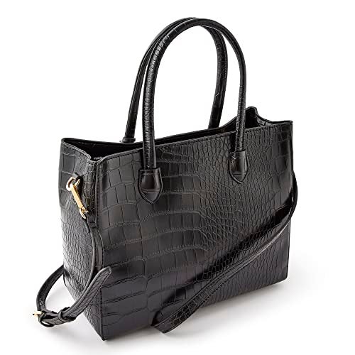Accessorize London Women's Black Gemma croc handbag with adjustable strap |hand bags for women stylish |Shoulder bags for women | Work bag for woman - Image 2