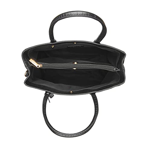 Accessorize London Women's Black Gemma croc handbag with adjustable strap |hand bags for women stylish |Shoulder bags for women | Work bag for woman - Image 4