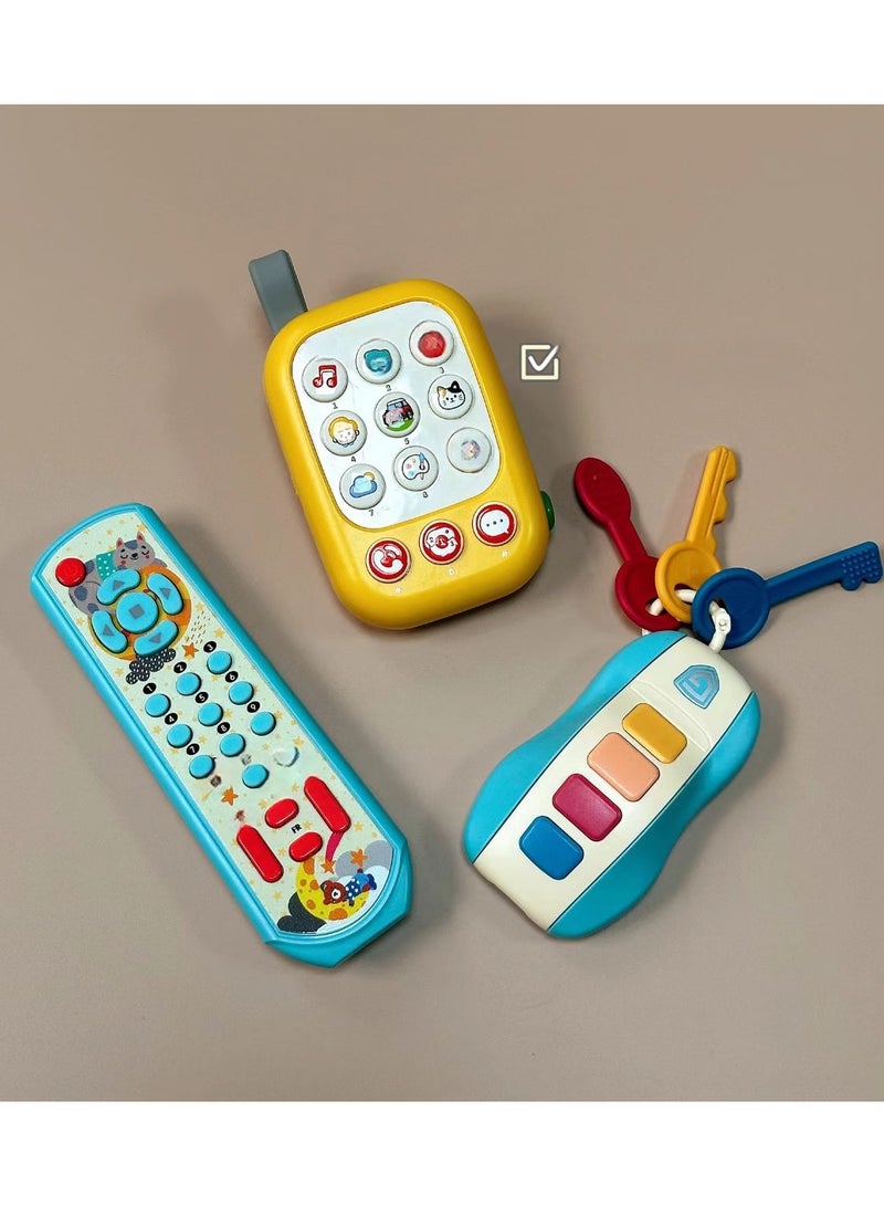 Baby Musical Toy Phone and Car Keys Teether Set, Sensory Toys，Pretend Phone & Keychain ，10 Months +  - Image 1