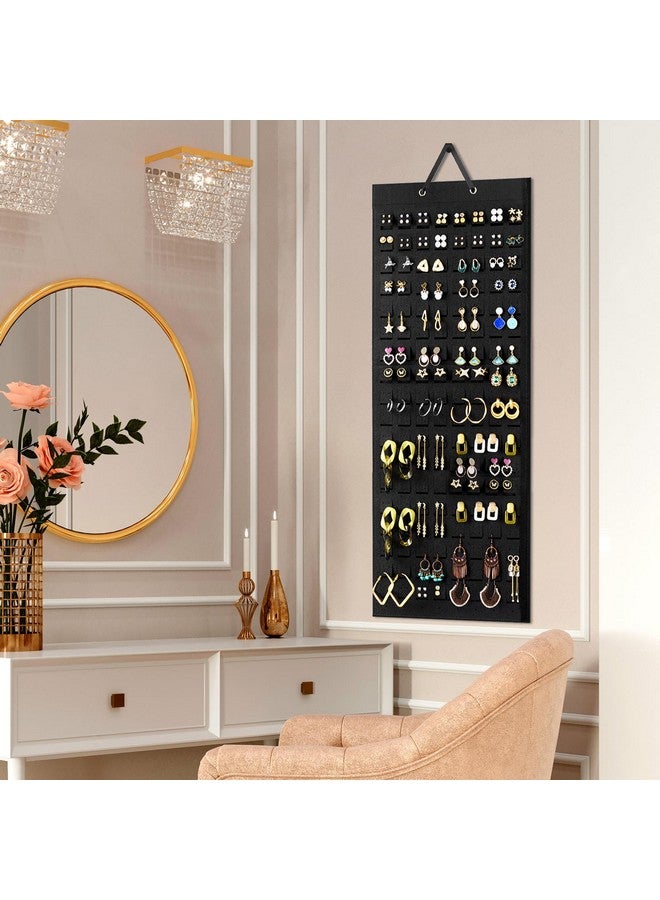 Lolalet Lolalet Hanging Earring Holder Organizer with 20 Hooks for Women, Earring Organizer Wall Earrings Hanger Pierced Earring Storage, Felt Stud Earring Display, 608 Holes for Earrings - Black, 1 Pack  - Image 3