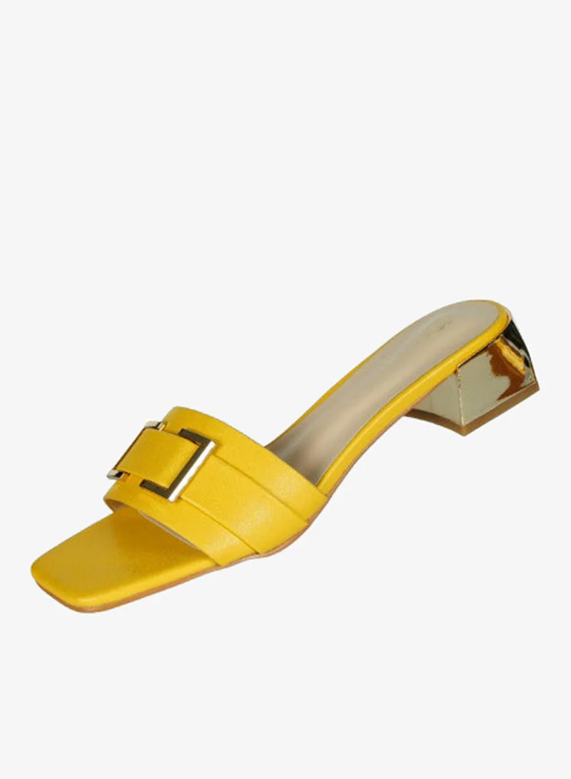 Zayna Yellow 221-58 Zayna Ladies  Fashion Mid Heel Slip on 18F4088-8 Yellow for Women | Best Price UAE