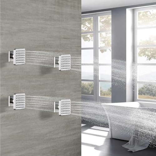 LOCALAND Solid Brass Square Body Spray Jets for Shower, High Pressure Wall Mount Massage Spray, Upgrade Spa Jets, 4PCS, Brushed Nickel - Image 2