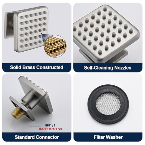 LOCALAND Solid Brass Square Body Spray Jets for Shower, High Pressure Wall Mount Massage Spray, Upgrade Spa Jets, 4PCS, Brushed Nickel - Image 5
