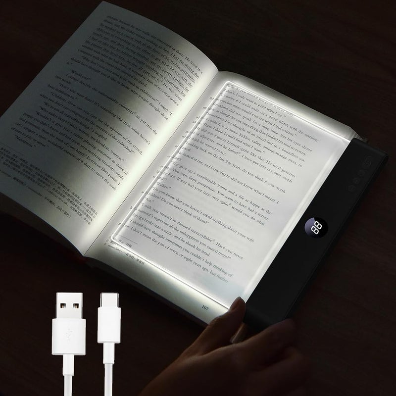 VEEKI Book Light, Rechargeable Clear LED Flat Reading Light with 3 Colors & Timer, Dimmable Panel Plate Lamp Book Full Page Light for Reading in Bed at Night, Funny Gifts for Readers Kids Women Men (Black) - Image 1