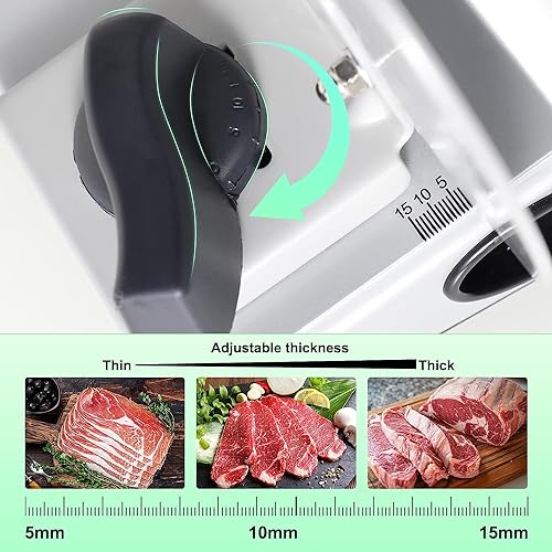 OSTBA Meat Slicer Machine, Two 6.7” Removable Stainless Steel Blades and Food Carriage, 150W Electric Deli Food Slicer for Home Use, Easy to Clean, 0-15mm Adjustable Thickness for Meat, Cheese, Bread - Image 2