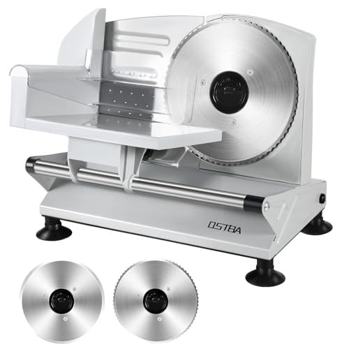 OSTBA Meat Slicer Machine, Two 6.7” Removable Stainless Steel Blades and Food Carriage, 150W Electric Deli Food Slicer for Home Use, Easy to Clean, 0-15mm Adjustable Thickness for Meat, Cheese, Bread - Image 1
