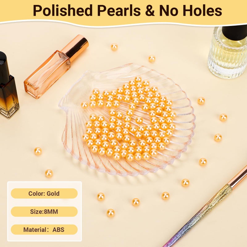 SUREAM 1300Pcs Pearls for Makeup Brush Holder, 8mm/0.31Inch Round Beads for Cosmetic Pencil Storage, Vase Filler for Wedding Centerpiece, Birthday Party, Table Scatter, Home Decoration(Gold, No Hole) - Image 3