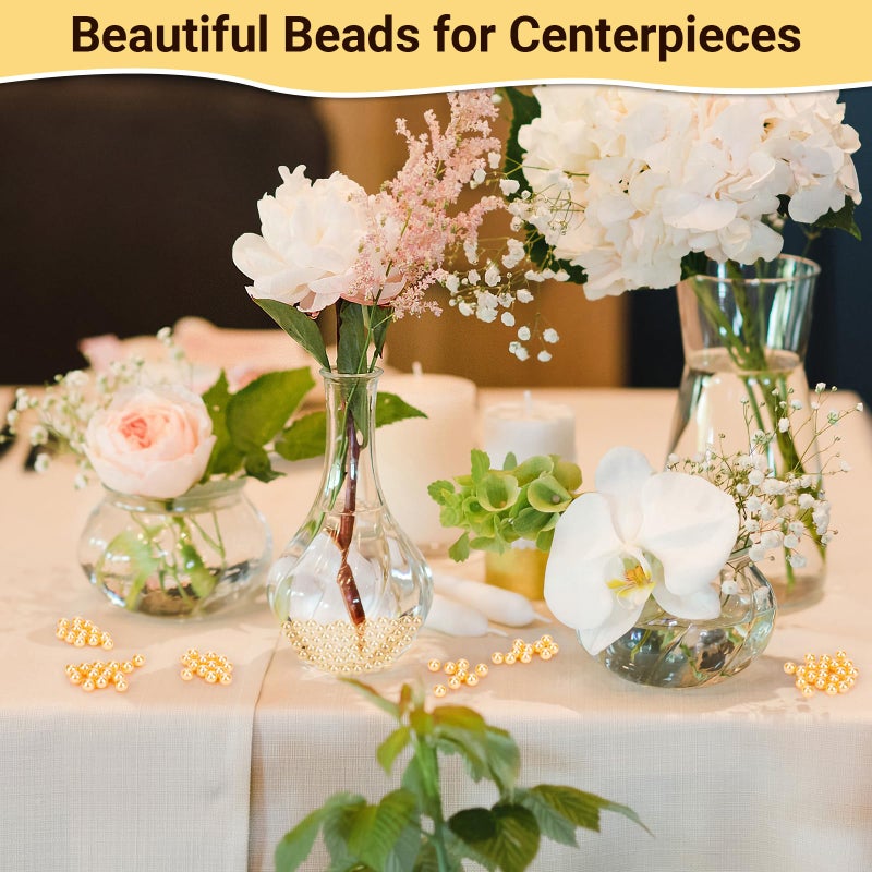 SUREAM 1300Pcs Pearls for Makeup Brush Holder, 8mm/0.31Inch Round Beads for Cosmetic Pencil Storage, Vase Filler for Wedding Centerpiece, Birthday Party, Table Scatter, Home Decoration(Gold, No Hole) - Image 5