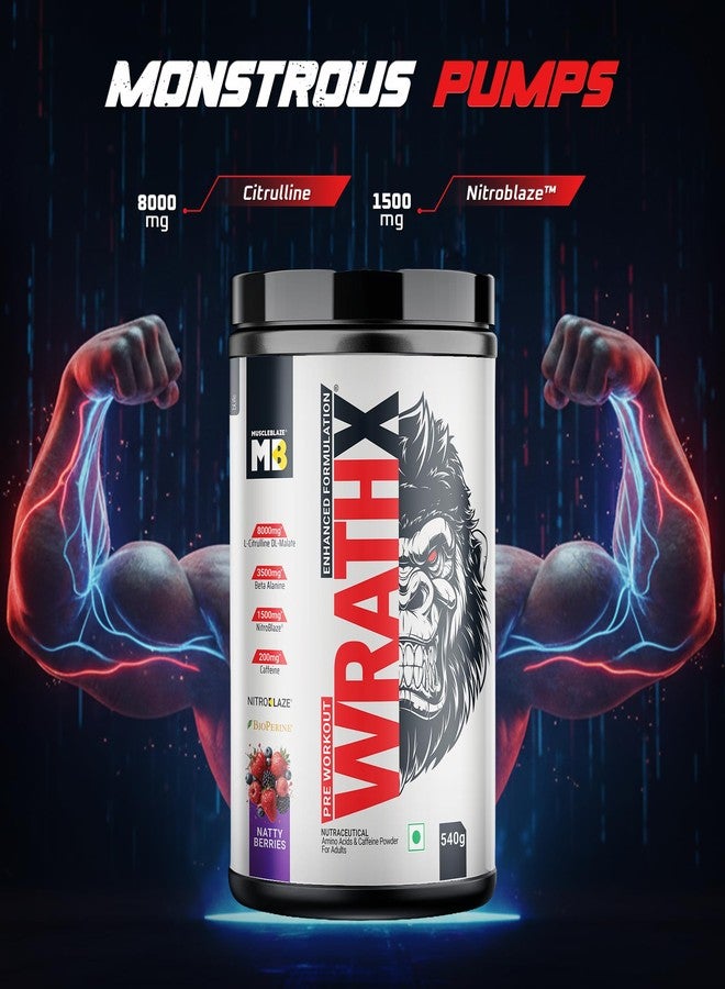 MuscleBlaze Pre Workout WrathX Powder (Natty Berries, 540g) | With Creapure, NitroBlaze & BioPerine - Image 4