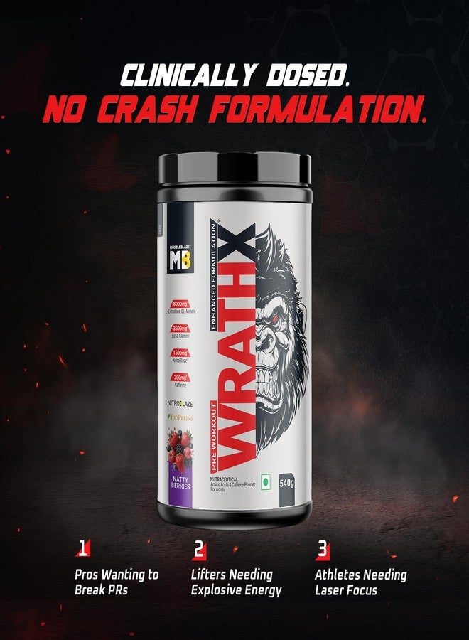 MuscleBlaze Pre Workout WrathX Powder (Natty Berries, 540g) | With Creapure, NitroBlaze & BioPerine - Image 3