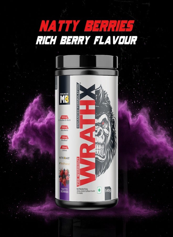 MuscleBlaze Pre Workout WrathX Powder (Natty Berries, 540g) | With Creapure, NitroBlaze & BioPerine - Image 2