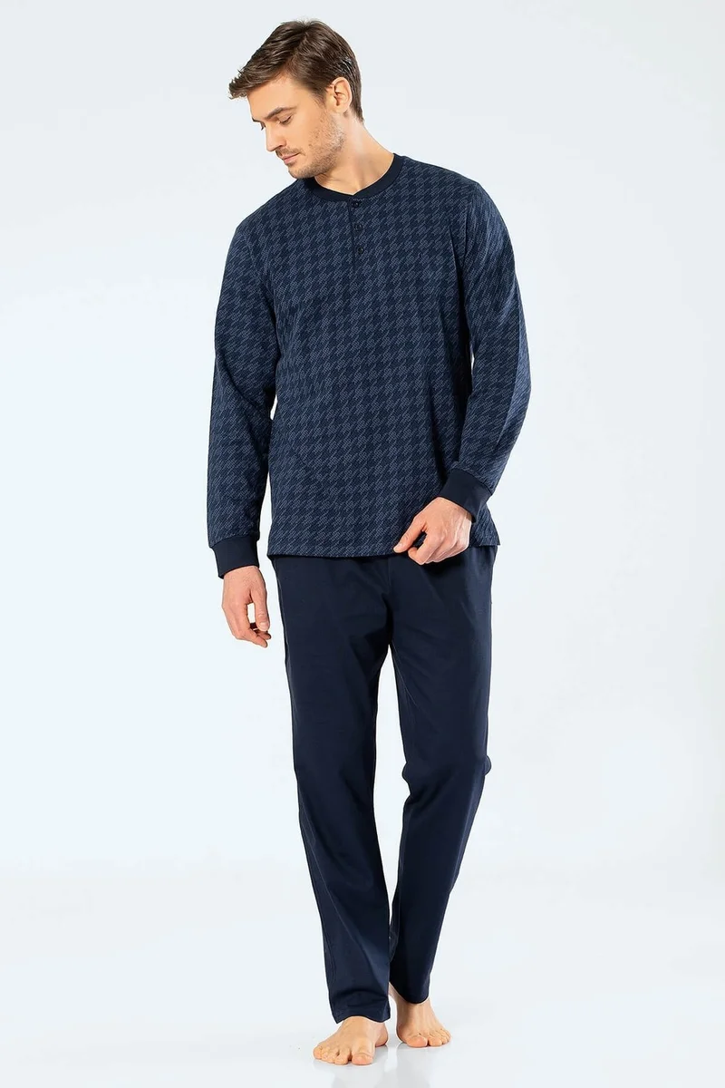 cacharel 2197 Men's Jacquard Dotted Pajamas Set - Navy Blue