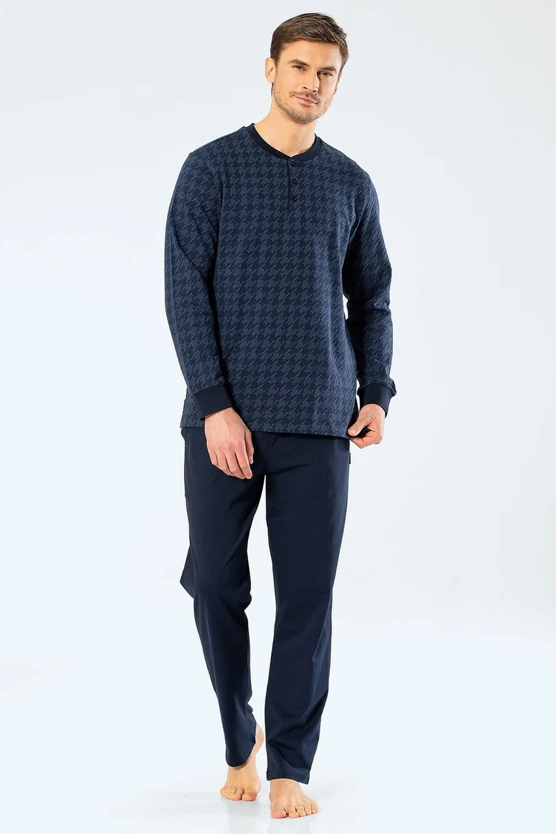 cacharel 2197 Men's Jacquard Dotted Pajamas Set - Navy Blue