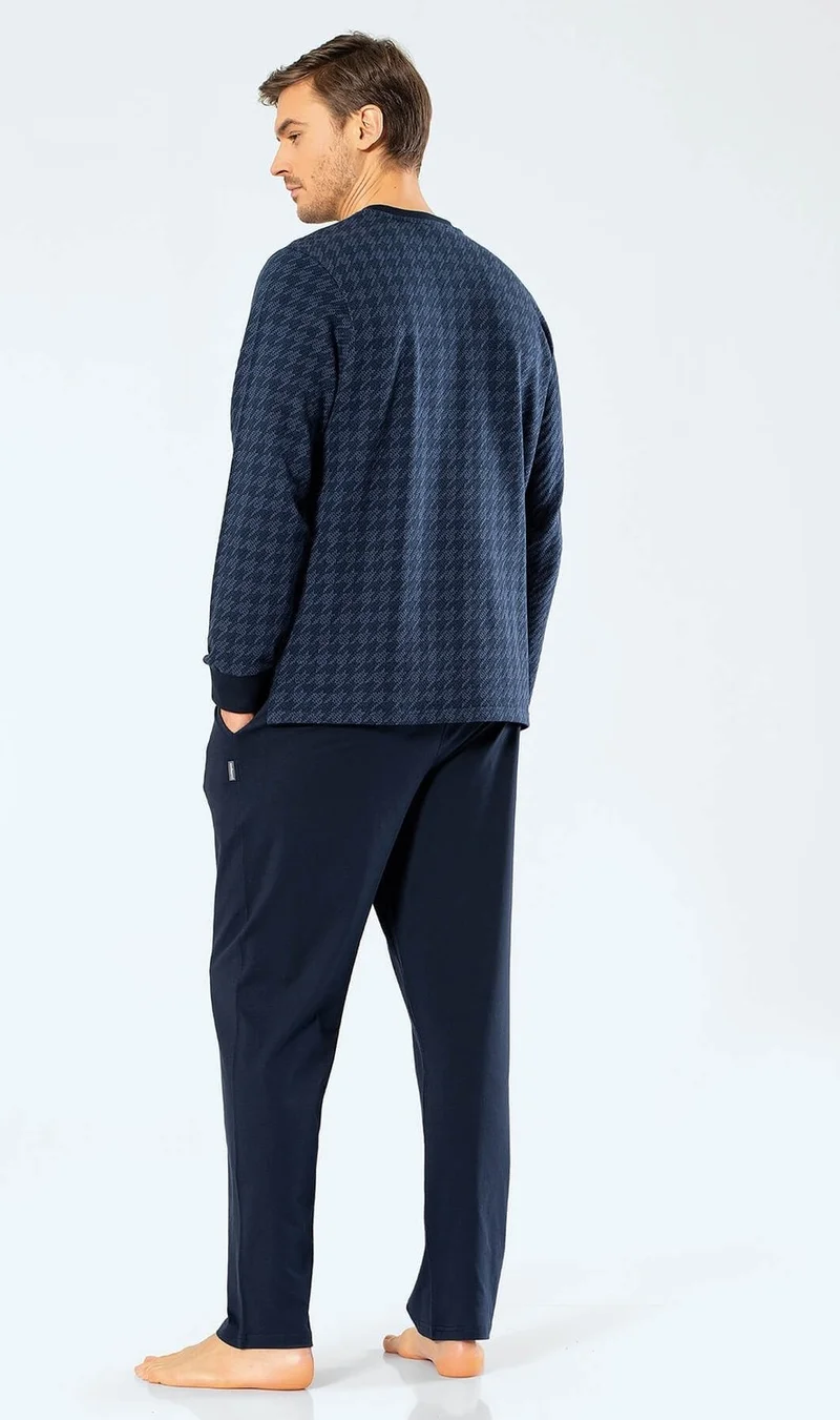 cacharel 2197 Men's Jacquard Dotted Pajamas Set - Navy Blue