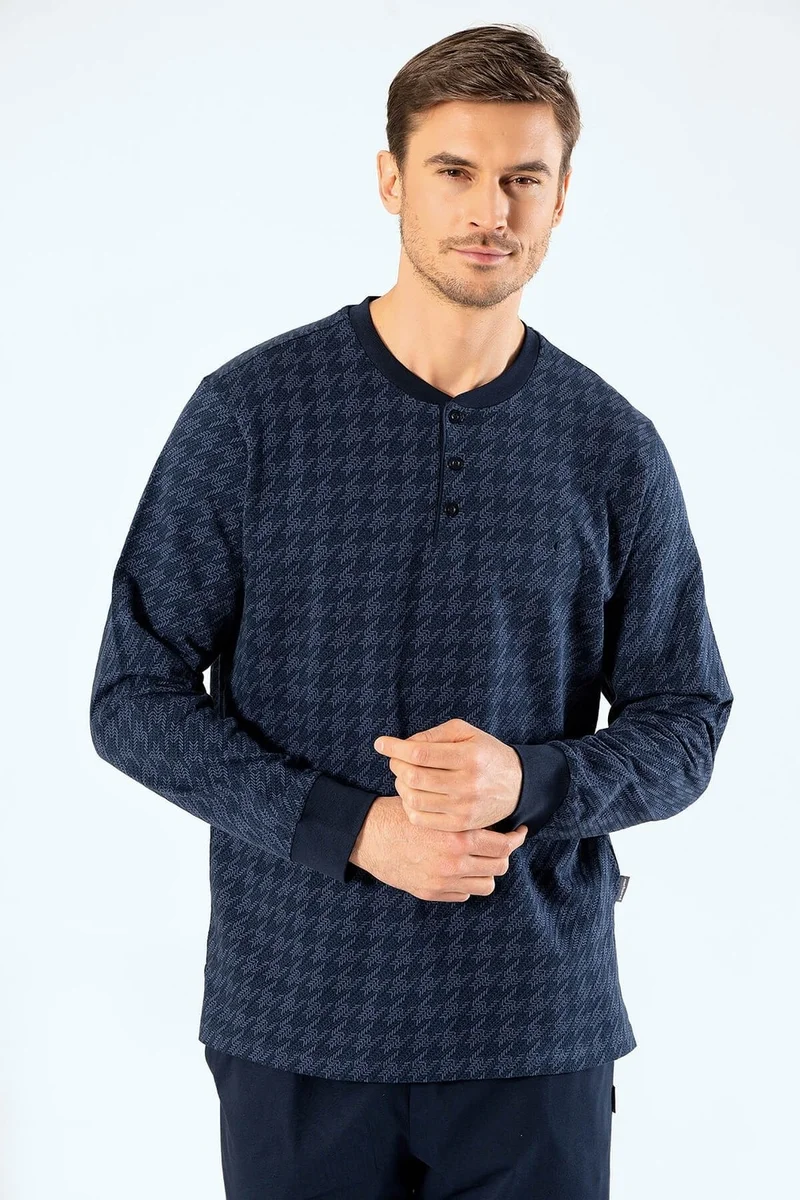 cacharel 2197 Men's Jacquard Dotted Pajamas Set - Navy Blue