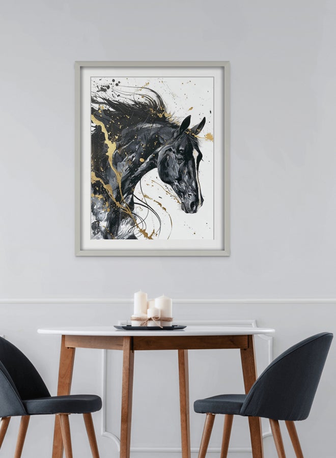 Art Decor Black and Gold Horse Watercolor Abstract Art with Matboard Wall Art Framed Fine Art Wall Décor for Living Room Bedroom Dining Room Office Gifting - Image 2
