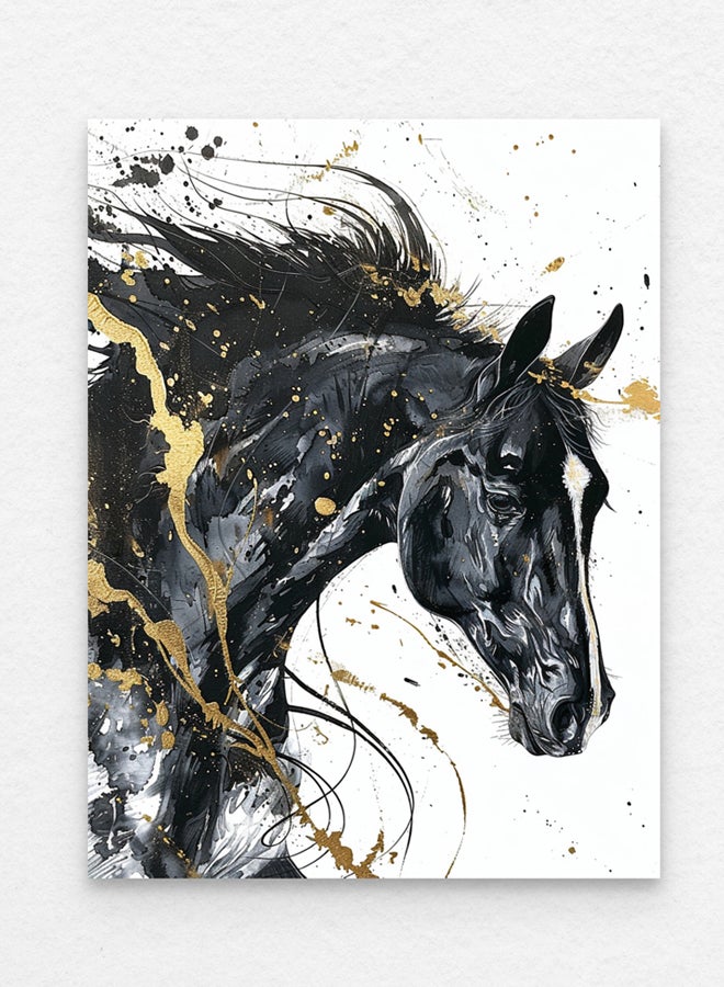 Art Decor Black and Gold Horse Watercolor Abstract Art with Matboard Wall Art Framed Fine Art Wall Décor for Living Room Bedroom Dining Room Office Gifting - Image 1