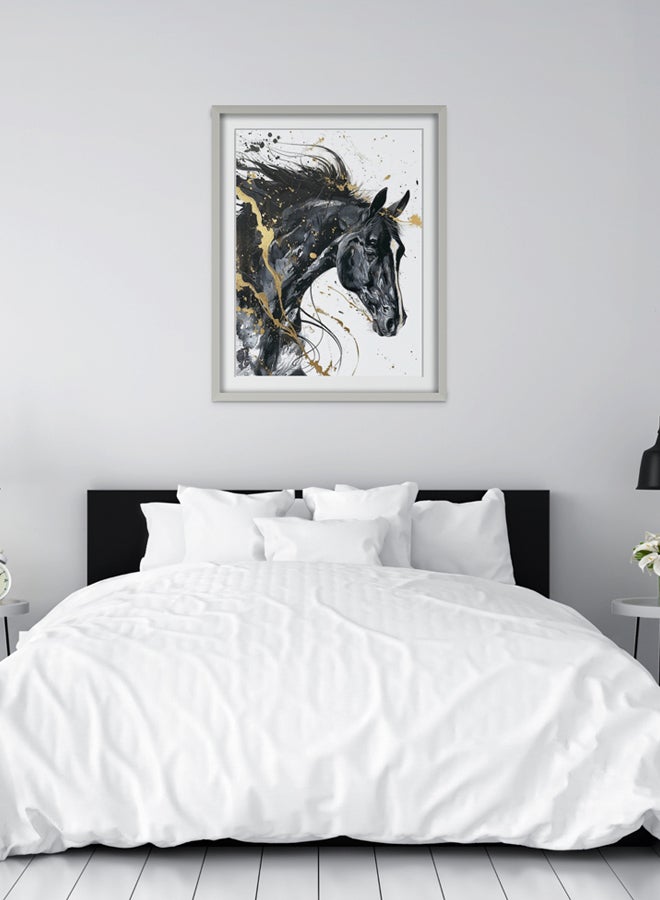 Art Decor Black and Gold Horse Watercolor Abstract Art with Matboard Wall Art Framed Fine Art Wall Décor for Living Room Bedroom Dining Room Office Gifting - Image 3