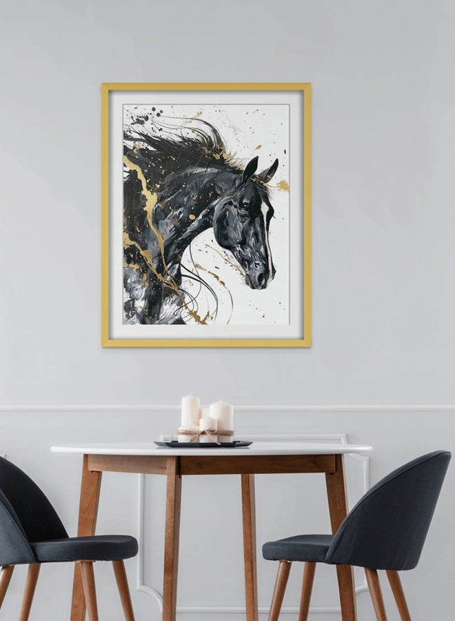 Art Decor Black and Gold Horse Watercolor Abstract Art with Matboard Wall Art Framed Fine Art Wall Décor for Living Room Bedroom Dining Room Office Gifting - Image 4