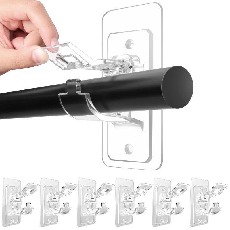 Antimbee 6-Pack No Drill Needed Curtain Rod Holders, Self Adhesive Rod Brackets, Multipurpose Nail-Free Stick on Curtain Rod Hooks Hangers for Dorm, Kitchen, Home, Bathroom, Transparent - Image 1