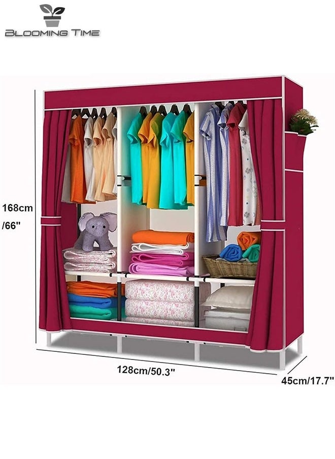 BLOOMING TIME - Simple Non-Woven Wardrobe, Simple Installation, Partition Storage, Maroon - Image 1