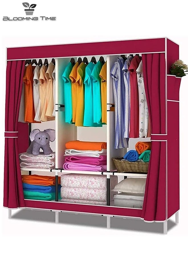 BLOOMING TIME - Simple Non-Woven Wardrobe, Simple Installation, Partition Storage, Maroon - Image 1