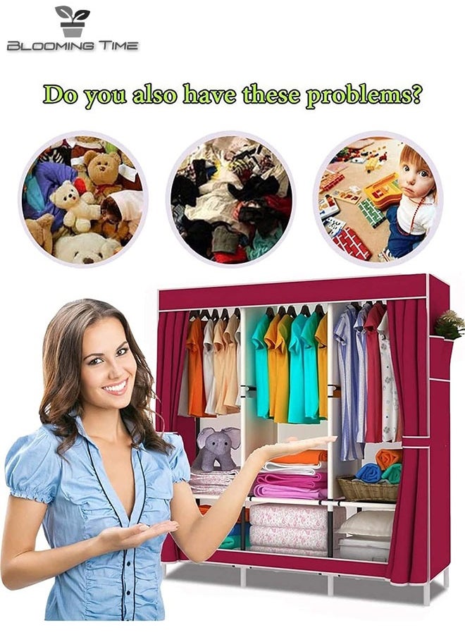 BLOOMING TIME - Simple Non-Woven Wardrobe, Simple Installation, Partition Storage, Maroon - Image 1