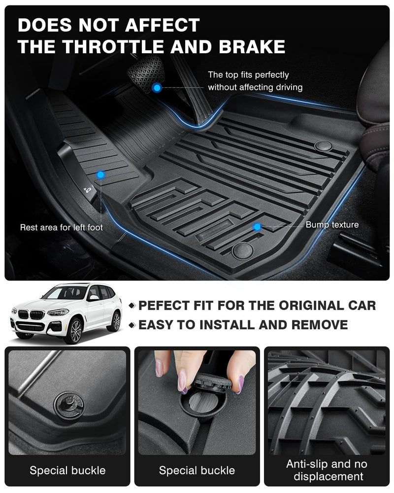 Powerty Floor Mats for 2018-2024 BMW X3 / 2019-2024 BMW X4, Custom Fit for X3 X4 Accessories, 3D TPE All Weather Car Mats Heavy-Duty Floor Liners (Fit All Models) - Image 4